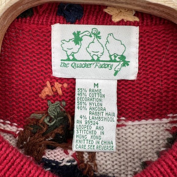 Quacker Factory Red Holiday Christmas Folk Art Angels Cardigan Country Med - Picture 8 of 8